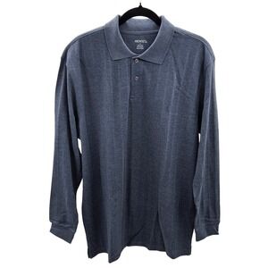 Architect Mens Long Sleeve Polo Shirt Denim Heather Blue Cotton Blend Large